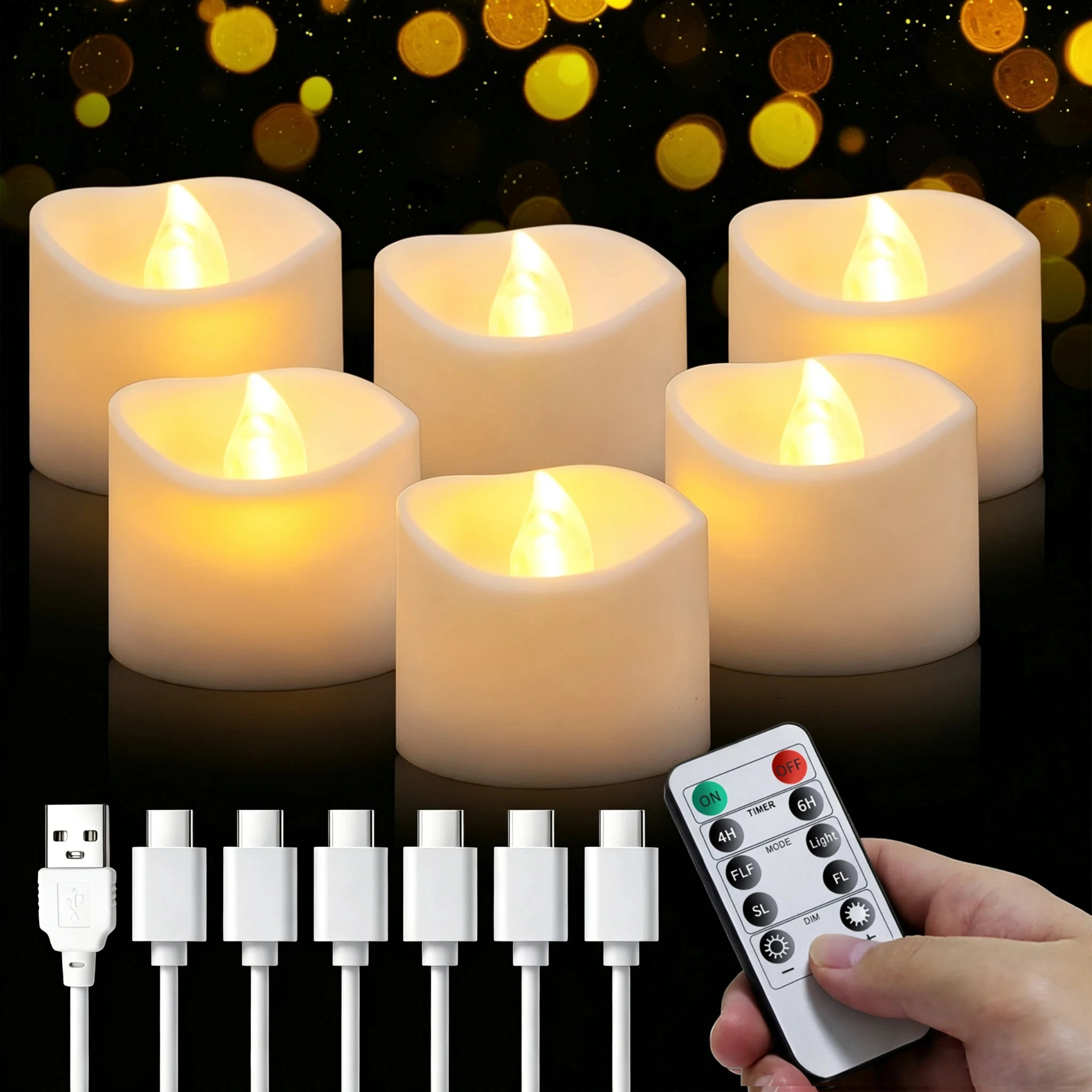 Rechargeable LED Candles with Timer Remote Flickering USB Charging Tea Lights Electronic Lighting Halloween Christmas Home Decor