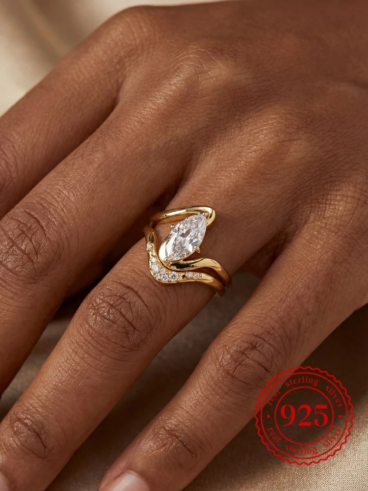 Ring aus 925er-Sterlingsilber, elegant, verdreht, Marquise-Zirkon, für Damen, Jahrestag, Hochzeit, Party, luxuriös, hochwertiger edler Schmuck