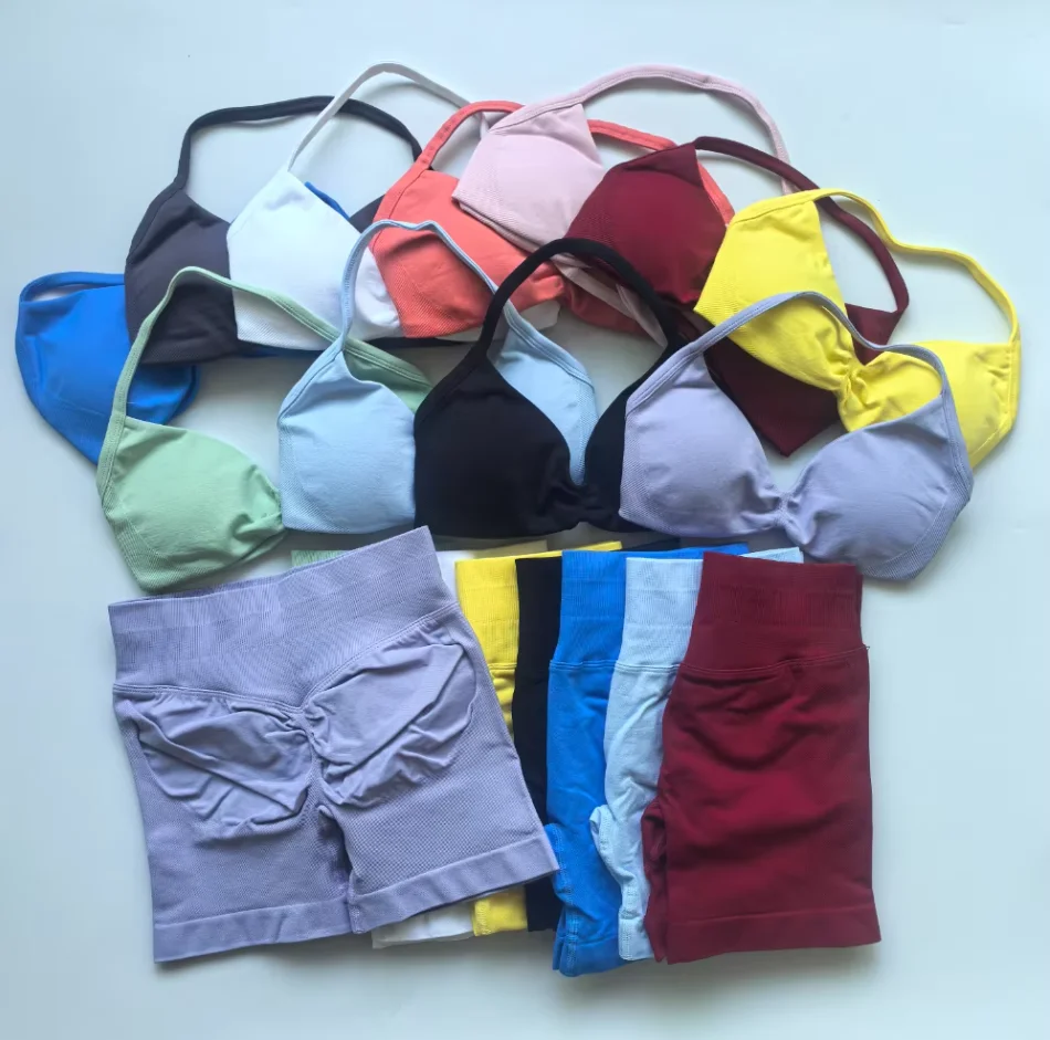 طقم رياضي مكون من قطعتين حمالة صدر لليوجا برباط علوي شورت للتمرين والخدش ملابس رياضية بدلة لياقة بدنية طقم يوجا سلس #2