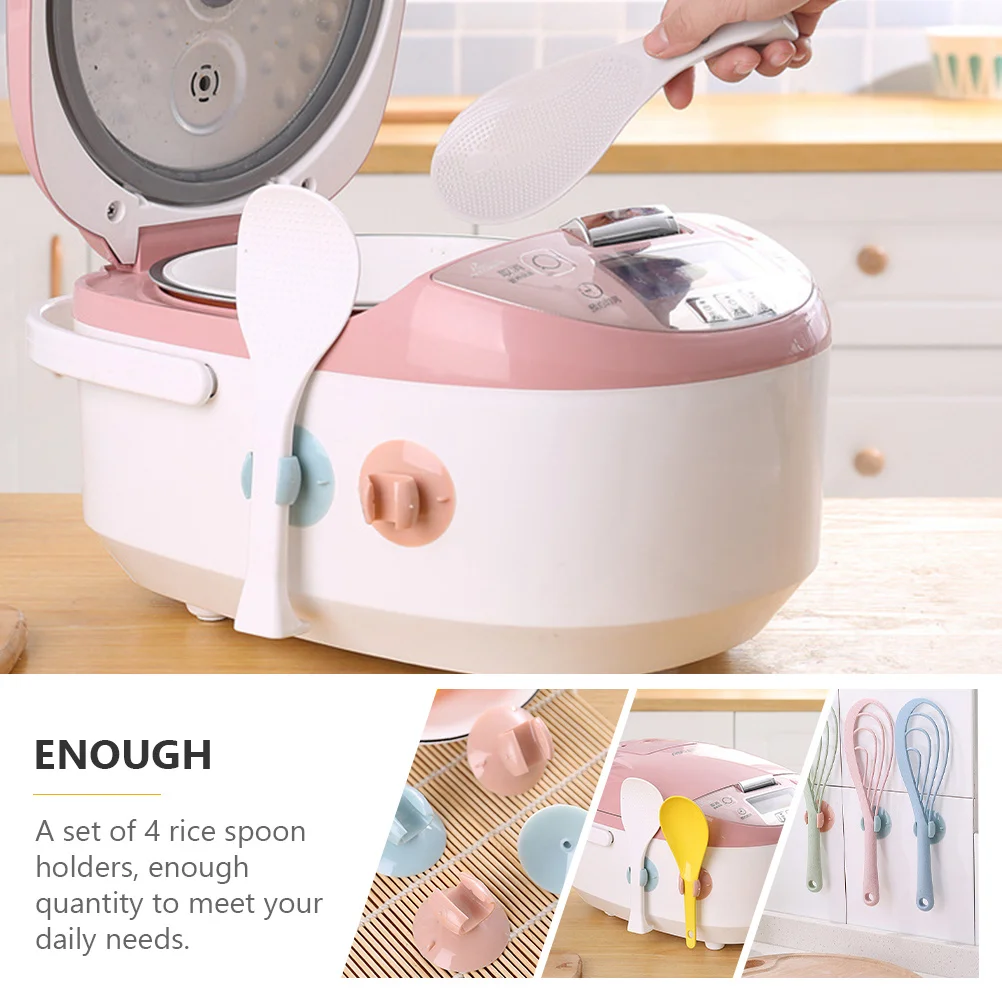 

4Pcs Rice Spoon Suction Holder Set Kitchen Gadget Easy Install Space Saving for Rice Cooker Ceramic Tiles Kitchen Gadget