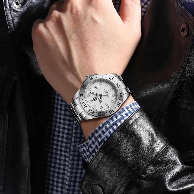 QINGXIYA Top Brand Luxury Solid Stainless Steel Quartz Watch for Men Waterproof Luminous Hands Date Sport Wristwatch Mens Clock