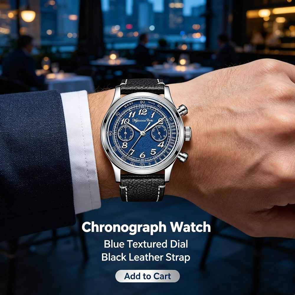 Men's VK64 Vintage Chronograph Watch Genuine Leather Strap Quartz Watch Business Casual Pilot Watch 4‑Color Dial Male Clock Gift