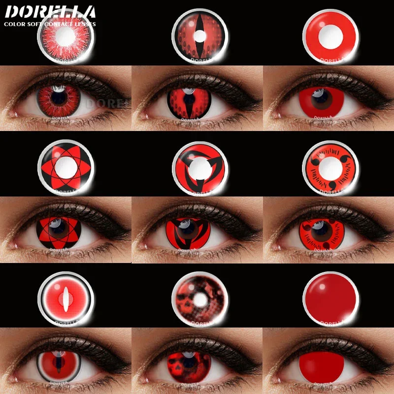 Lentes de contacto de Anime D'ORELLA, lentillas multicolores, maquillaje de Halloween, lentillas de colores anuales, lentillas Rojas, 1 par