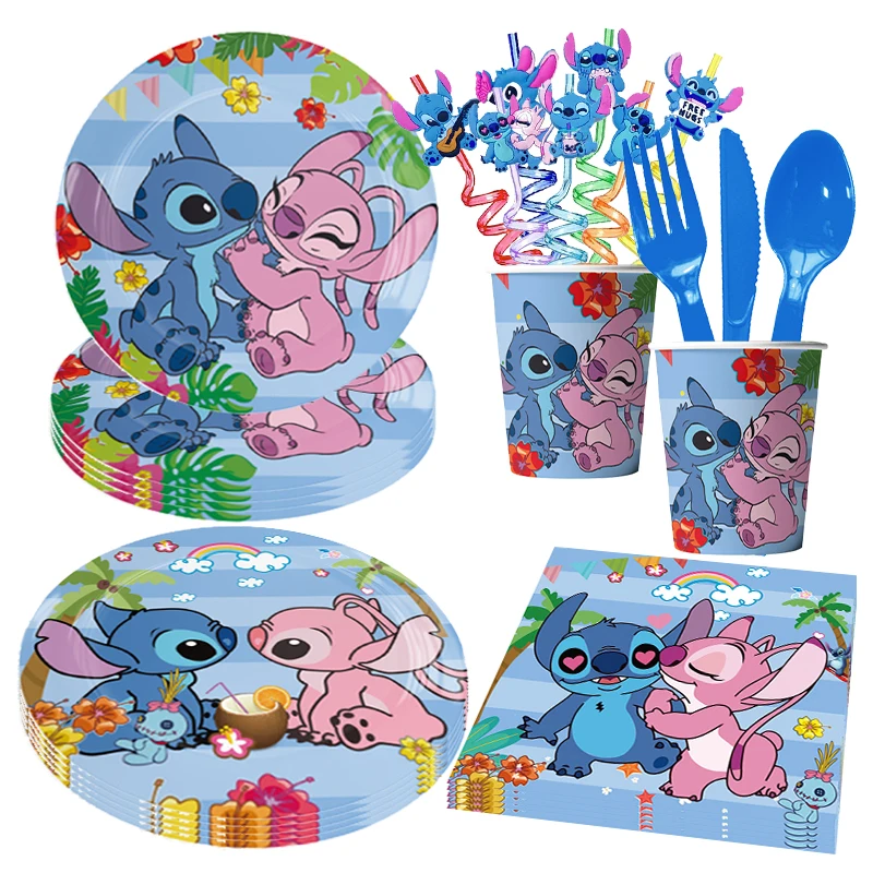 Disney Stitch decorazioni per feste di compleanno sfondo di palloncini Lilo & Stitch forniture per feste stoviglie usa e getta piatti tazze tovaglia