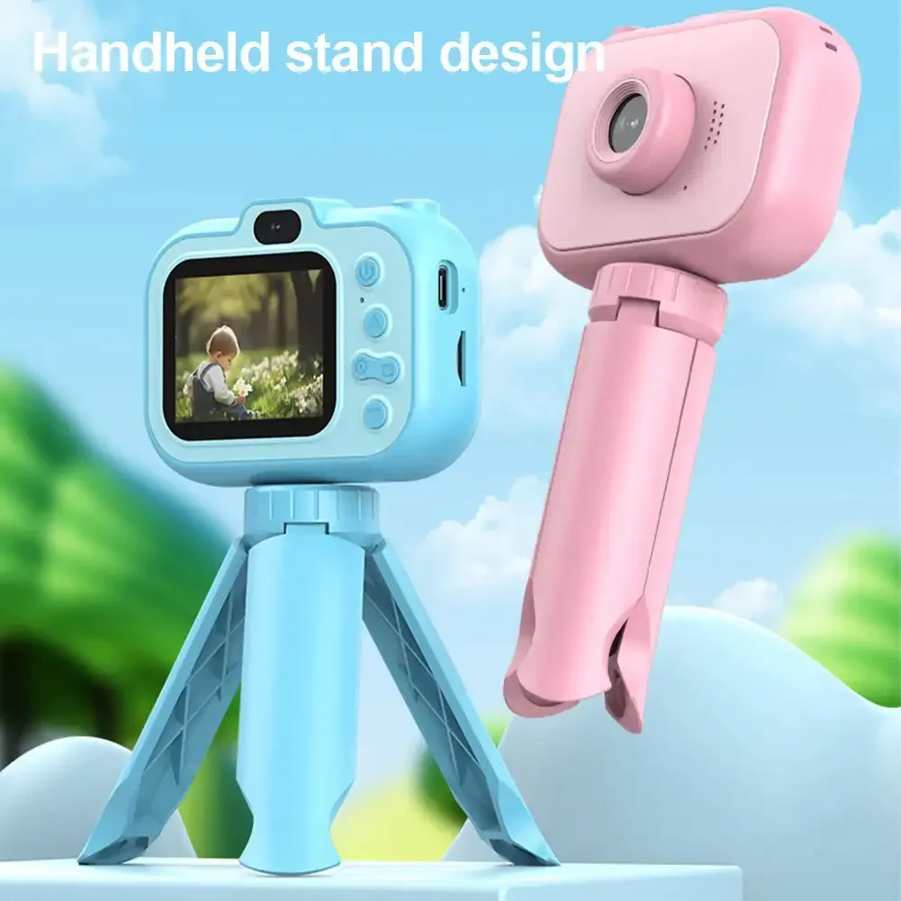 Kamera Digital lensa ganda anak-anak, 1080P layar IPS 2.0 inci dengan tali leher Tripod hadiah Natal ulang tahun