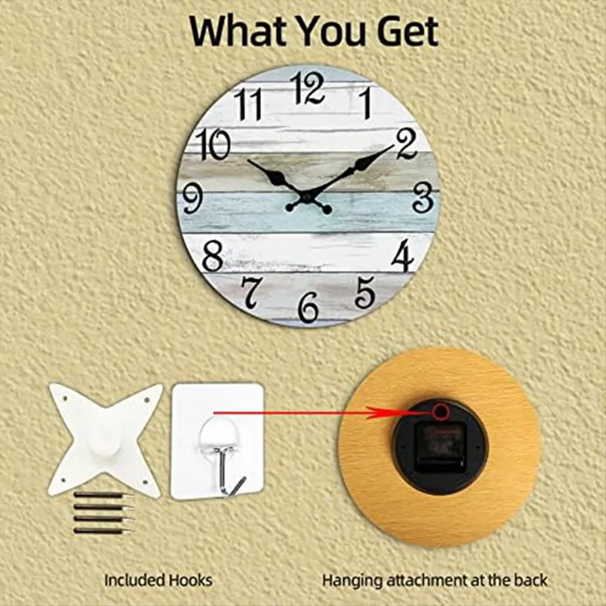 BHBL Wall Clock Bathroom Clock, Rustic Wall Clocks Battery Operated, Silent Non Ticking Wooden Coastal-Each Clock Home Decor