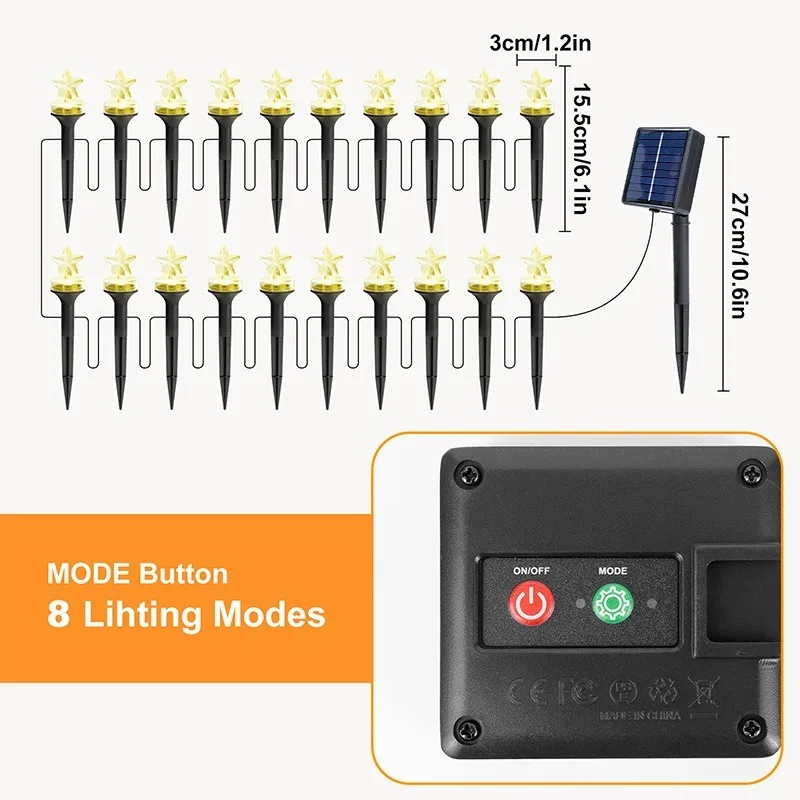 1 Set of Solar Pentagram Guiding Lights, 20 LED Solar Lawn Lights, IP44 Waterproof, Suitable for Path Decoration of Walkways, Courtyards, Gardens, Camping, Parties, Wedding Lawn Paths, Christmas and Halloween Decorations - view 2