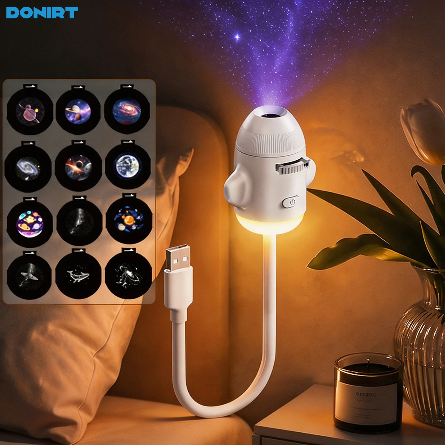 2-in-1 Rocket Galaxy Projector Light Adjustable Focus Ambient Star Projection Lights Car Projection Lamp Space Moon Night Light
