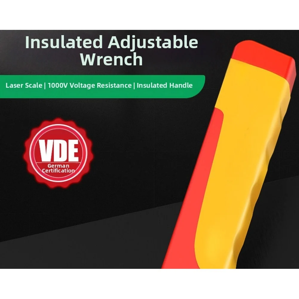 1PC 1000V Insulated Adjustable Wrench for Electricians Made of Alloy Steel VDE Certified Yellow 6 8 10 12 Inch
