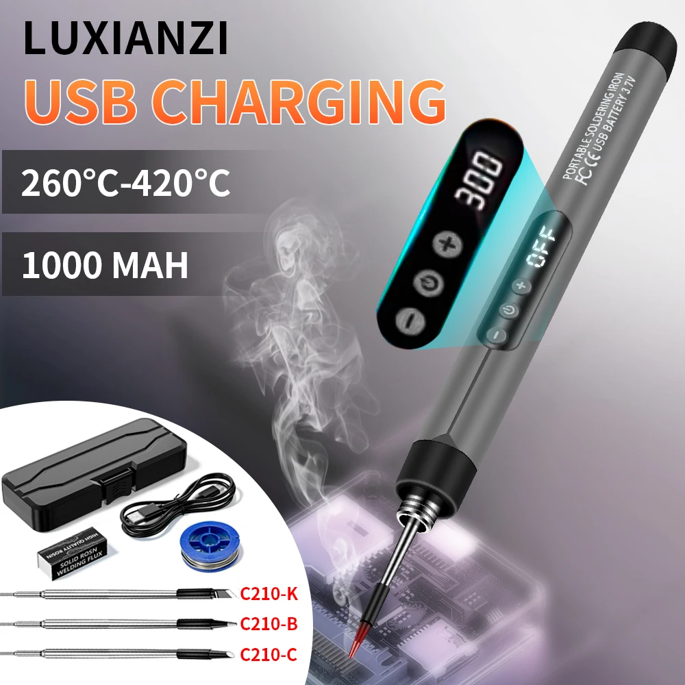 

LUXIANZI Cordless Electric Solder Iron USB Weld Pen 5V 8W Rechargeable Battery Welding Tool Portable Rework Station Tips Welder