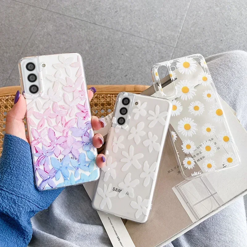 

Cute Girl Flower Heart Pattern Phone Case For Samsung Galaxy S24 S23 S22 Plus Ultra Clear Cover for Galaxy S24+ S23+ S22+ Fundas