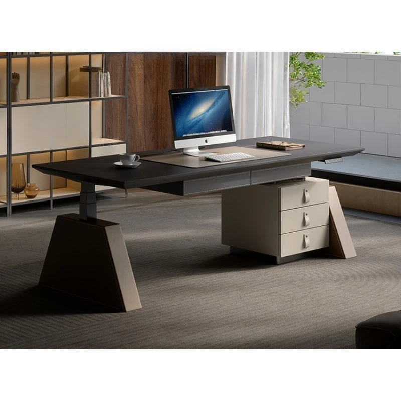 

Electric lifting table bedroom study saddle leather bedroom desk study table modern smart power strip gaming table set