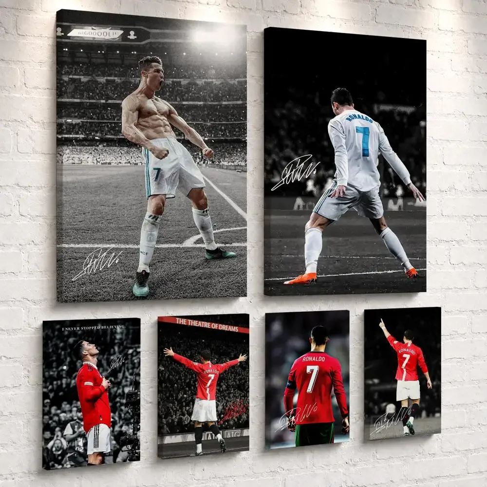 Cool C_Cristiano Soccer R_Ronaldo Framed Wall Painting Ready to Hang Canvas Wall Art Poster for Bedroom Living Room Home Decor
