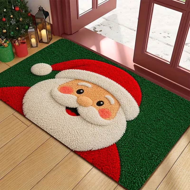 Santa Claus Doormat Green rug Christmas Welcome Rug Cozy Bedside Area Rug Apartment Lounge Doorway Floor Decor Mat