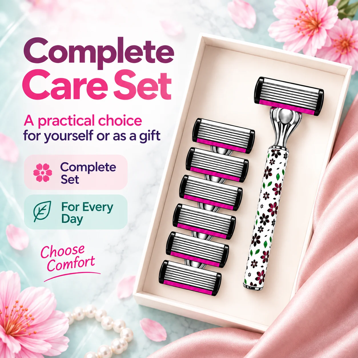Women's 6-Blade Razor Shaver for Legs And Body with 1 Handle And 6 Replaceable Cartridges for Smooth Skin