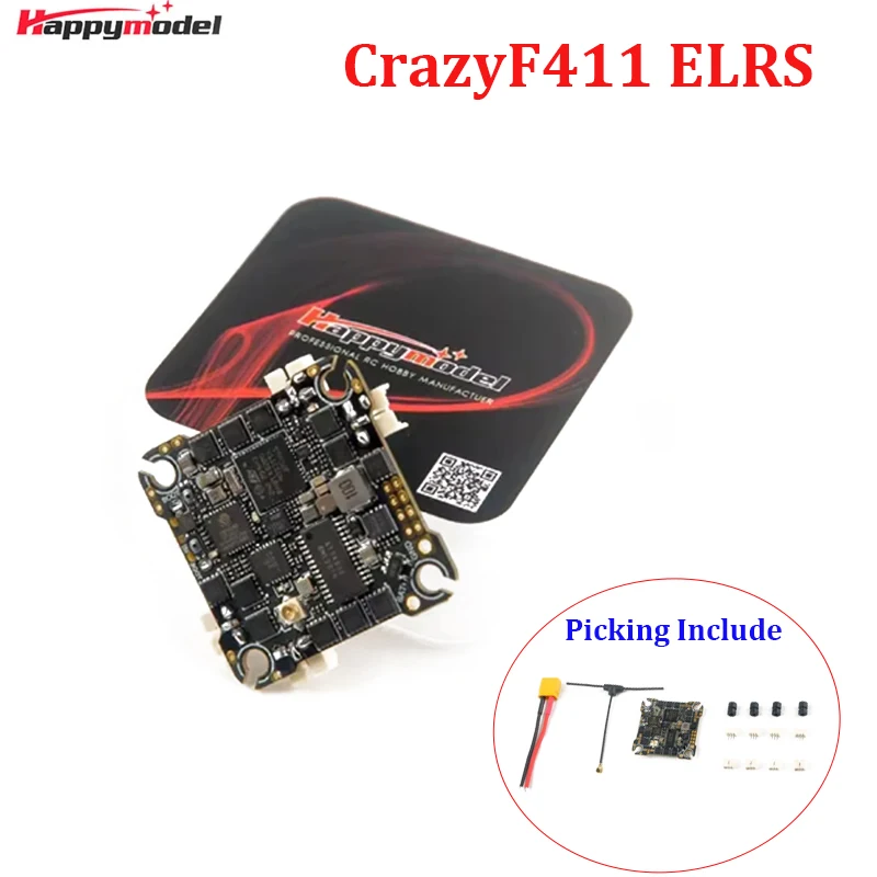 HappyModel CrazyF411 ELRS AIO 4in1 F411 Flight Controller Built-in UART 2.4G ELRS RX 20A ESC 2-4S for FPV Toothpick Drones