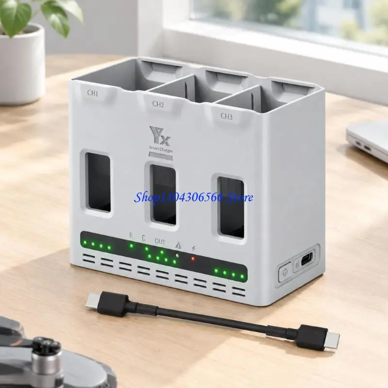 02DD Light Gray Battery Charging Station for LITO 1 with ABS Housing, Three Individual Bays, Lights and 5 V/2.0 A Specified USB