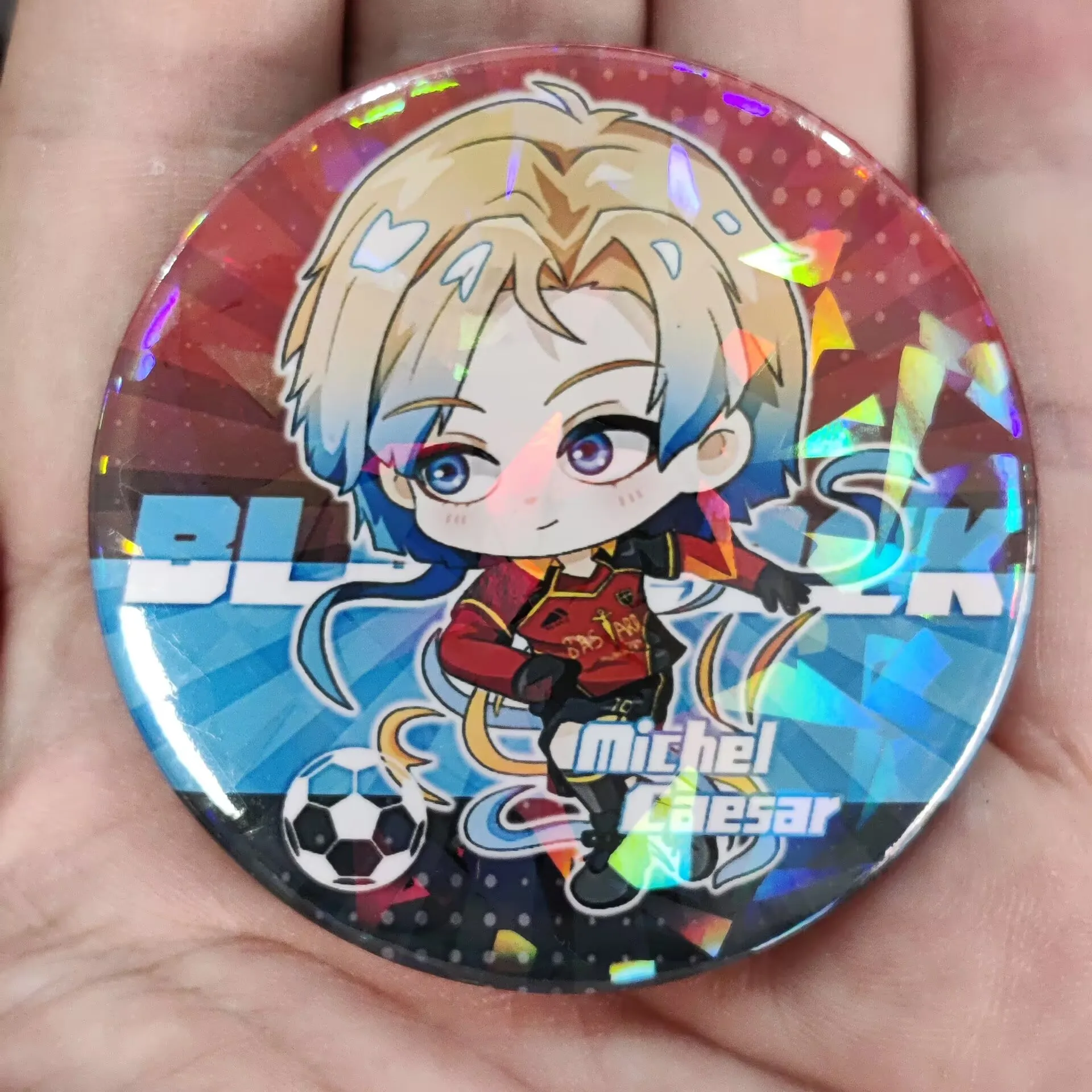 Populer tokoh kunci biru Anime Michael Kaiser Alexis Ness Cosplay lencana Laser logam Itoshi Sae Q versi karakter pin dekorasi lucu