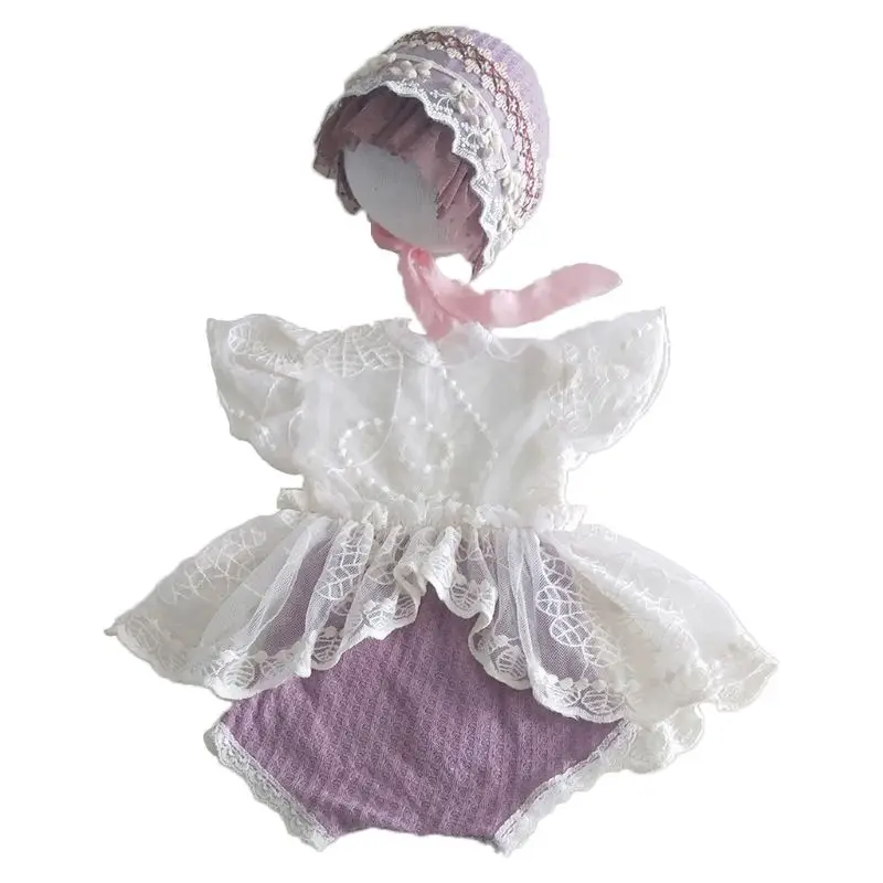 Newborn Photography Props Hat Set Jammies Pajamas DIY Photograph Studio Accessories Lace Handmade Dropshipping