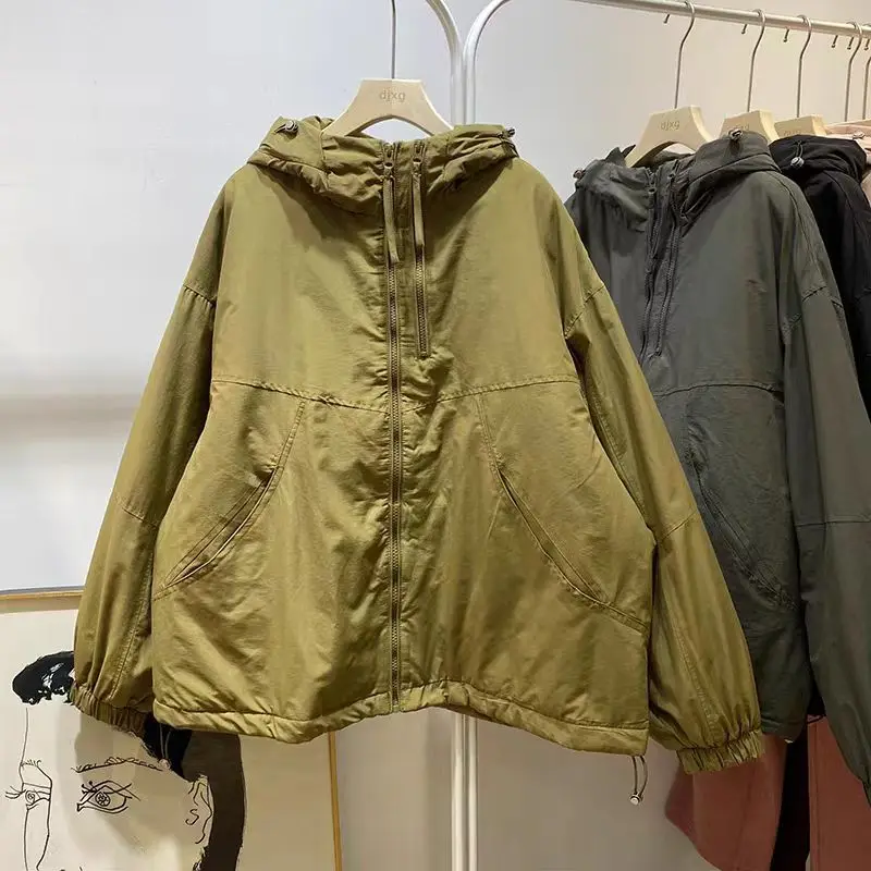 2025 Giacca oversize con cappuccio da lavoro per pendolarismo allentato in cotone da donna nuova autunno e inverno