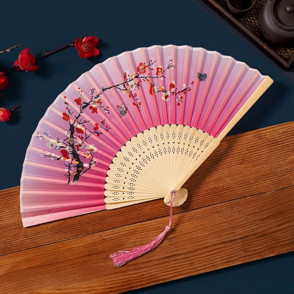 Classical Chinese Style Tassel Folding Fan Butterfly Lotus Bamboo Fan Orchid Swallow Handheld Fan Girl Gift