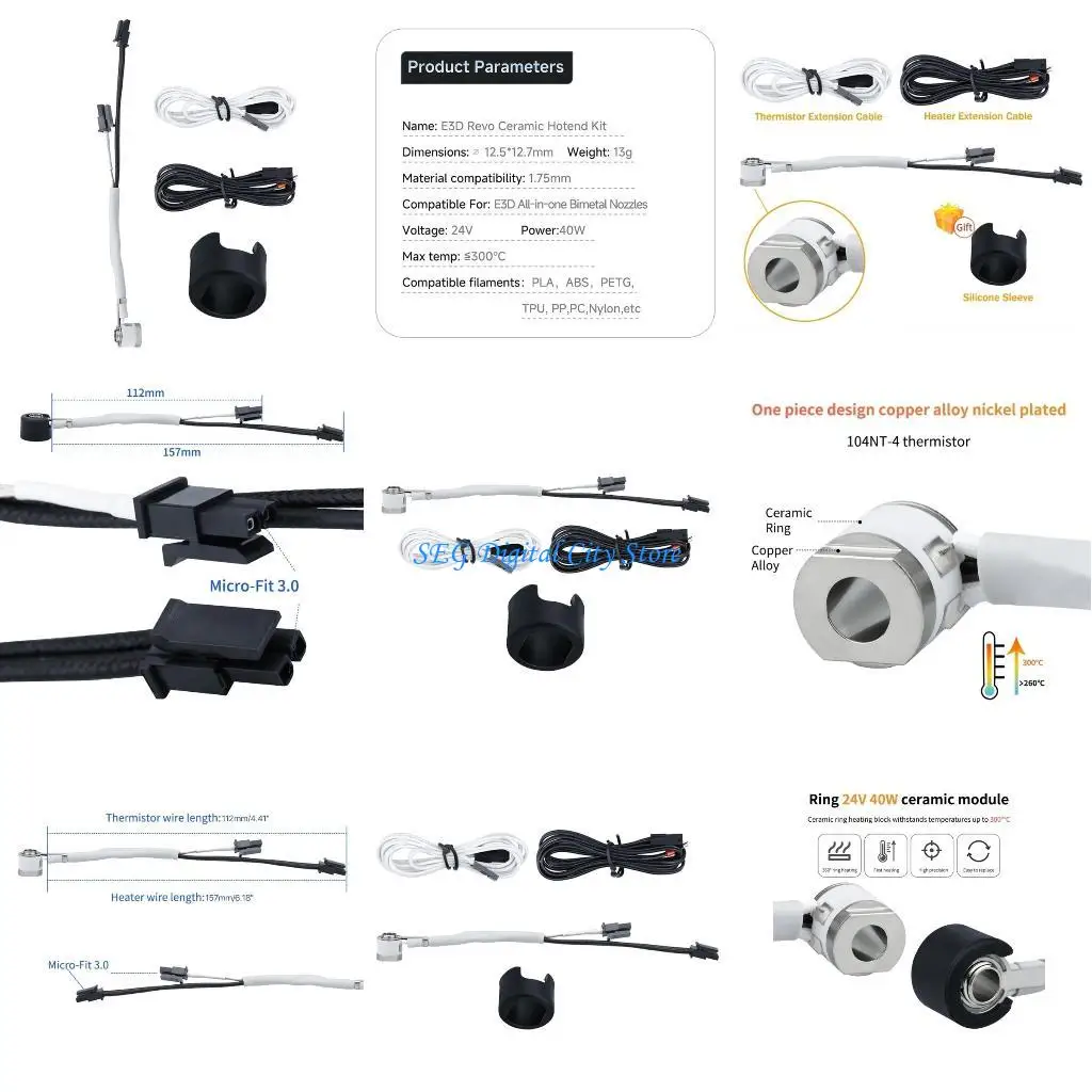 

U75B Ceramic Hotend 24V 40W Thermistor Fast Heating Heated Block All-in-one Bimetal Nozzles Heating Block 3D Printer Part