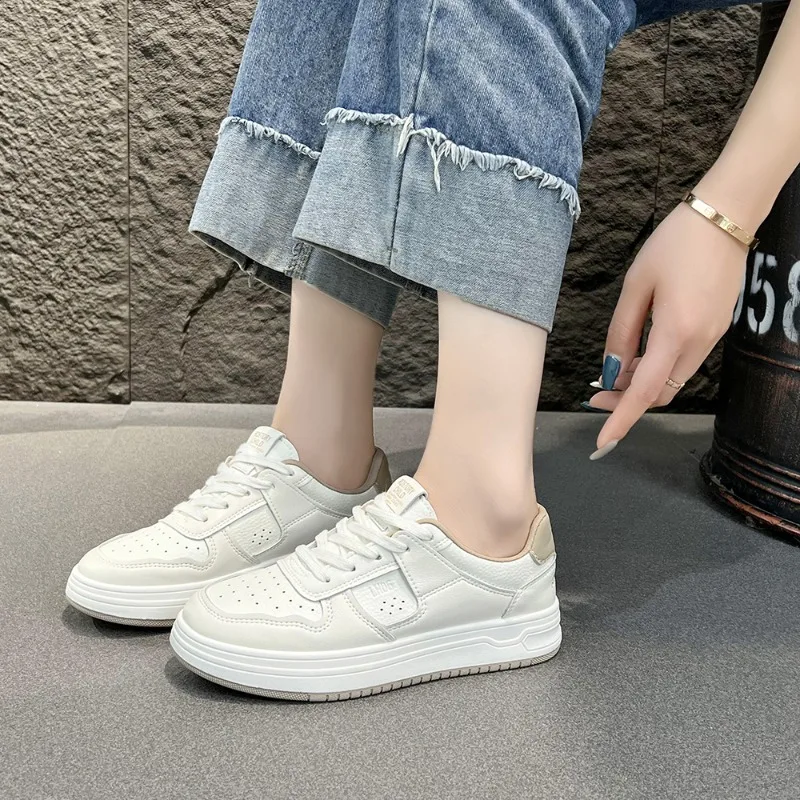 Women's Single Shoes Summer New Flat Round Head Shallow Lace-up Sports Shoes Casual Comfort Increase Non-slip Small White Shoes