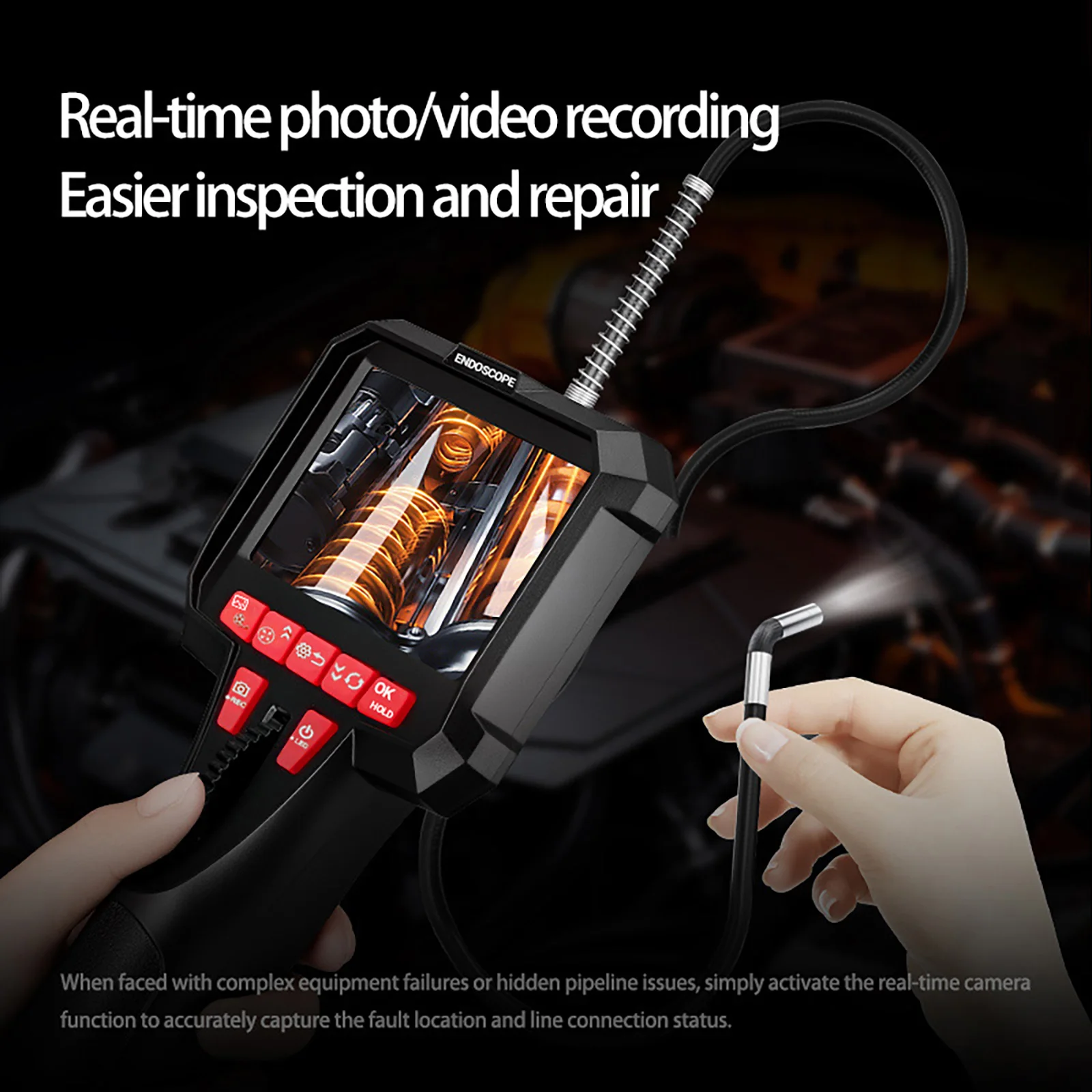 6.4mm 초소형 렌즈가 장착된 양방향 관절형 검사 카메라 1080P 4.3인치 LCD 보어스코프 카메라(자동차 배관용)