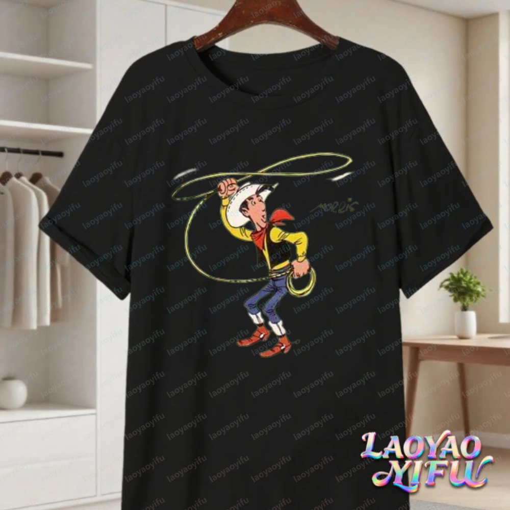 Classic Lucky Luke Daltons Print Casual Tops Edgy Western Animation Cotton T-Shirt Cowboy Vintage Classic Women Men's Clothing view 6