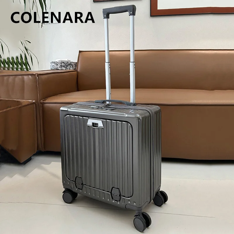 COLENARA High Quality Suitcase Front Opening Boarding Box USB Charging Multifunction Trolley Case 18 Inch Laptop Luggage