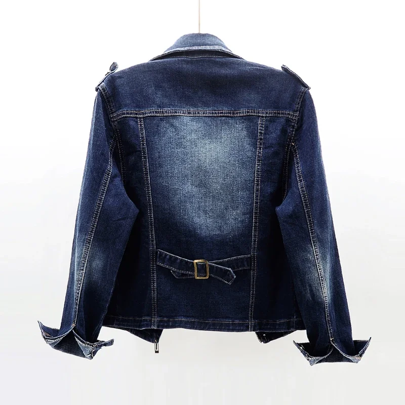 Autumn Women's Denim Jacket Coat New Fashion Slim Stretch Suit Collar Jeans Outerwear Female Short Motorcycle Jacket Tops AH164