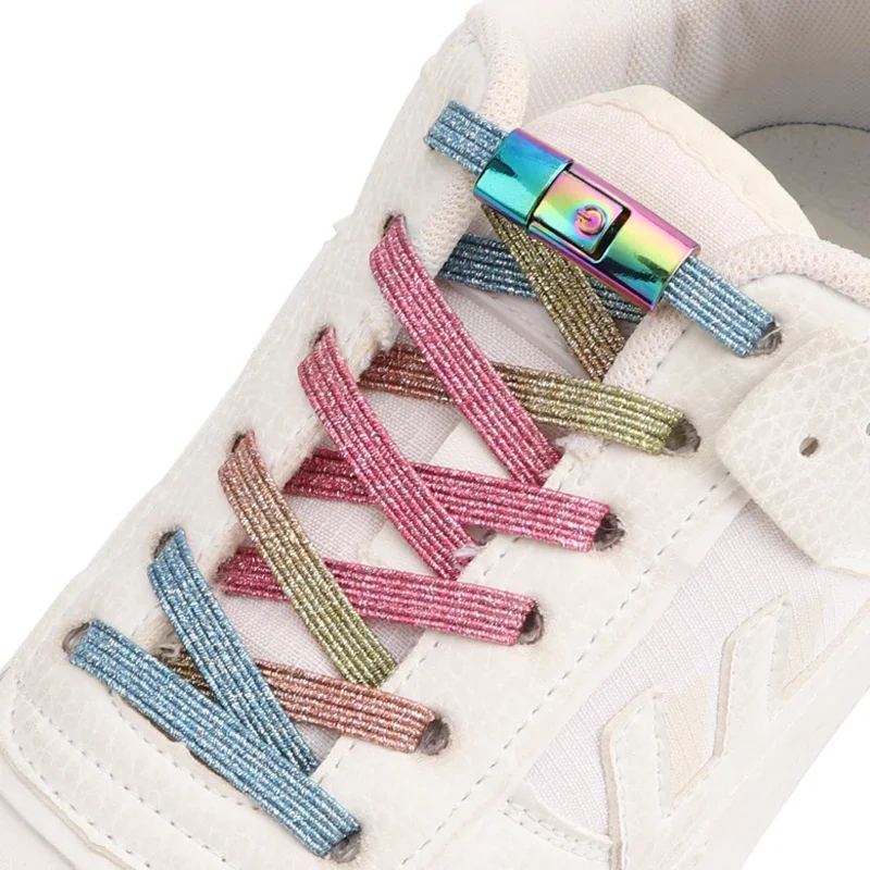 

Colour Flat Shoelaces Without Ties Press Metal Lock Elastic Shoe Laces for Sneaker 1 Second Quick on And Off Lazy Shoelace Acces