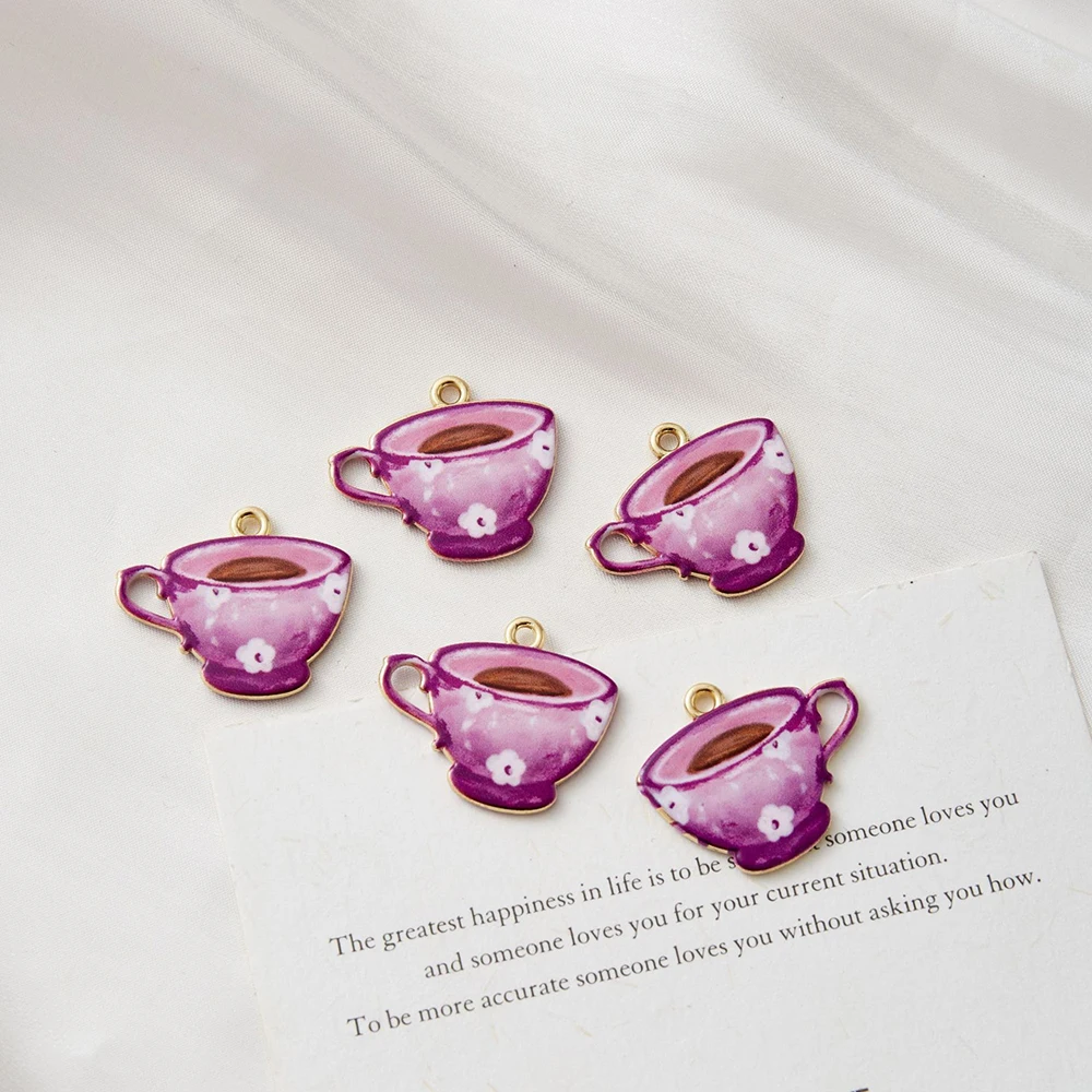 30pcs Mix Color Alloy French tea cup coffee cup Pendant Charms For Jewelry Making DIY Necklace Bracelet Accessories