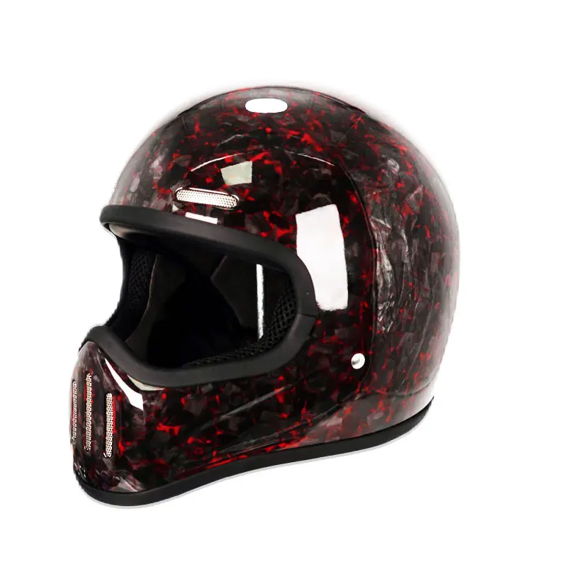 New Retro Carbon Fibre Full Face Helmet，Personality Lightweight Shell Locomotive Motorcycle Helmet With Wind Mirror Combination