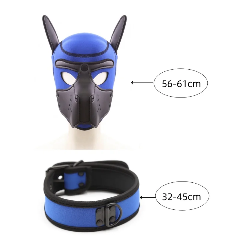 New Fashion Latex Rubber Padded Fetish Cosplay Dog Mask Full Head Hood with Adjustable Collar for Men Women Puppy Slave Roleplay