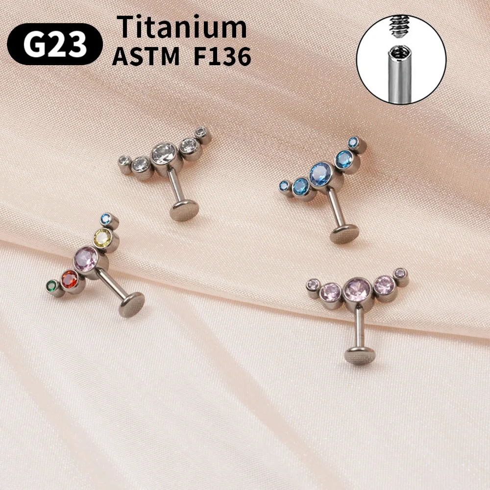Orecchino a bottone da 16G per donna G23 Titanium ASTM F136 orecchini con Piercing all'orecchio della cartilagine del trago filettato Zirconia non allergica