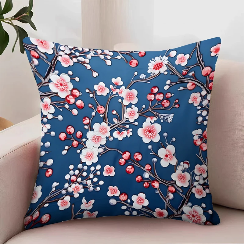 Decorative Pillowcase 40x40 Japanese Flowering Cherry Cushion Cover 50x50 Pillowcases for Pillows 45x45 Cushions Covers Pillow