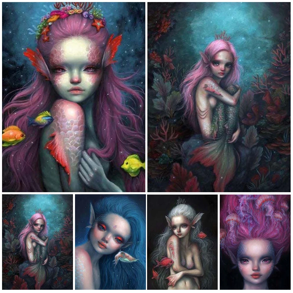 

Cartoon Mermaid Elf Girl Deep Sea Poster Wall Art Canvas Painting Home Decor Prints Wall Pictures For Living Room Unframed