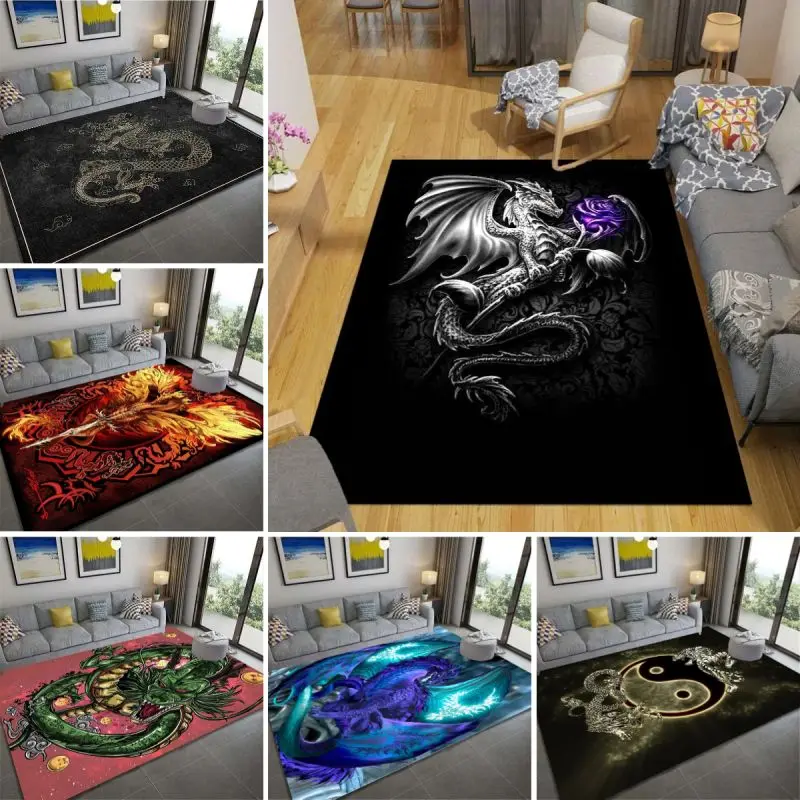 Dragon Pattern Carpet Living Room Decorative Rugs for Bedroom Non Slip Sofa Coffee Tables Floor Large Area Rug Washable Bath Mat