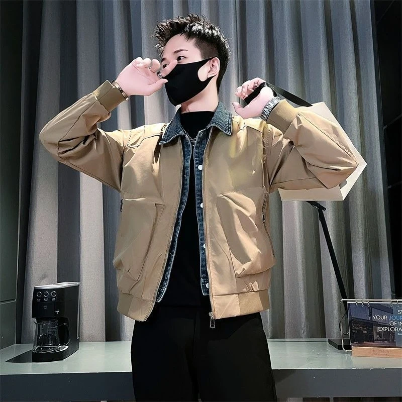 

Дизайнерская джинсовая куртка с псевдо-двойким дизайном для мужчин, осень-зима 202, модная повседневная верхняя одежда