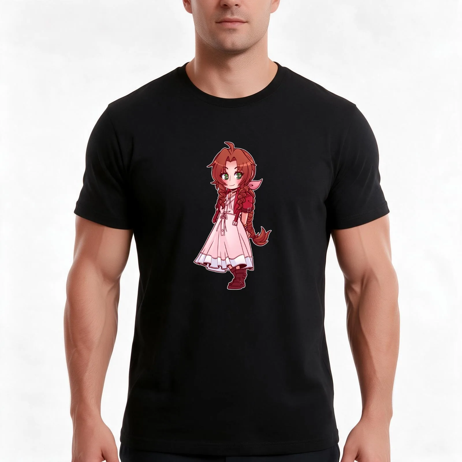Aerith T-Shirt, Summer Casual Cotton Tee, Oversized Streetwear Tops, Vintage Graphic Print, Loose Fit Short Sleeve, 100% Cotton