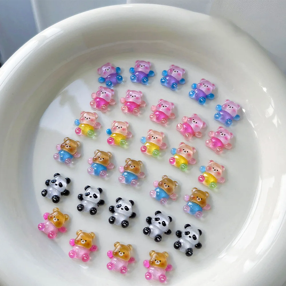 Oso de piezas para manicura, Charms de dopamina con diamantes de imitación, decoración de uñas de oso colorido, Panda 3D, 10 Uds.
