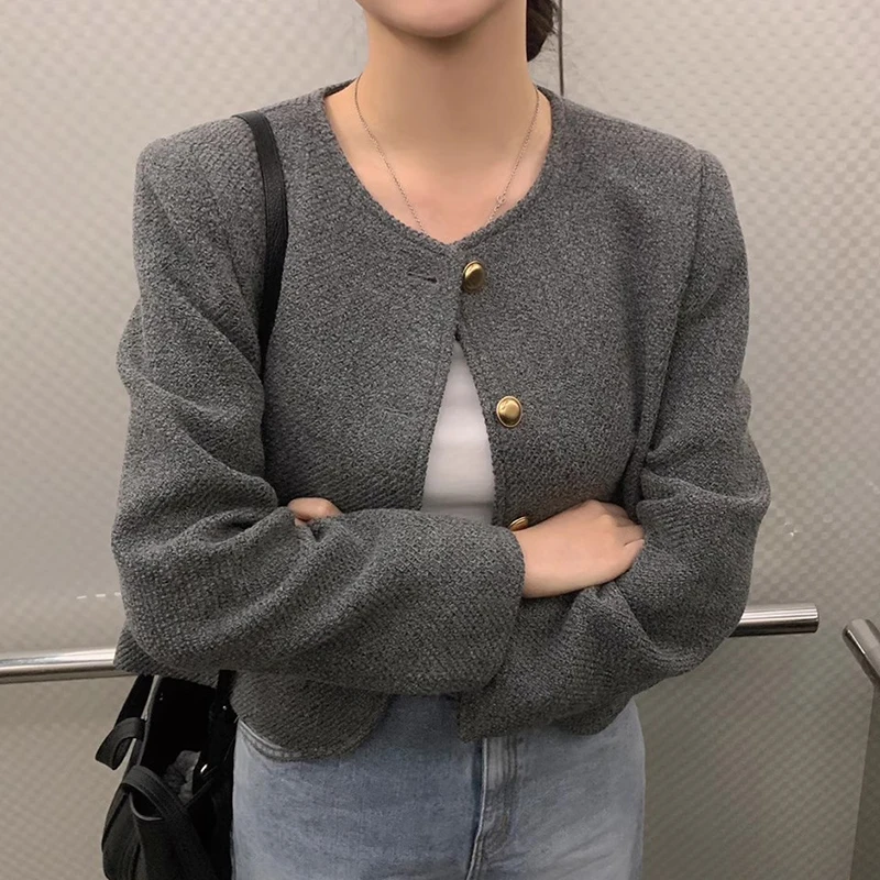 

Elegant Feminino Single Breasted Jackets Early Autumn Loose Long Sleeve Tops Mujer 2025 New All-match Woolen Coat Women