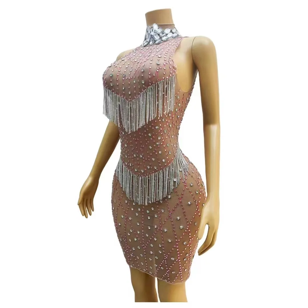 Weimei-Robe de brevà Franges Entièrement en Diamant, Tenue de Discothèque, Bar, GoGo, Invité, Tour, Performance
