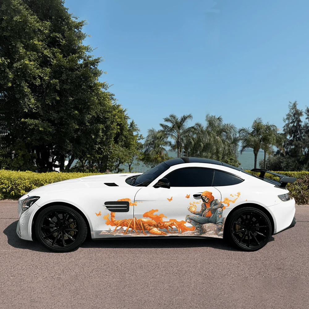 

Скелет скорпиона, пламя, автомобильные виниловые обертывания, самоклеящаяся наклейка из ПВХ, подходит для грузовиков, внедорожников, украшения, автоаксессуары, подарок