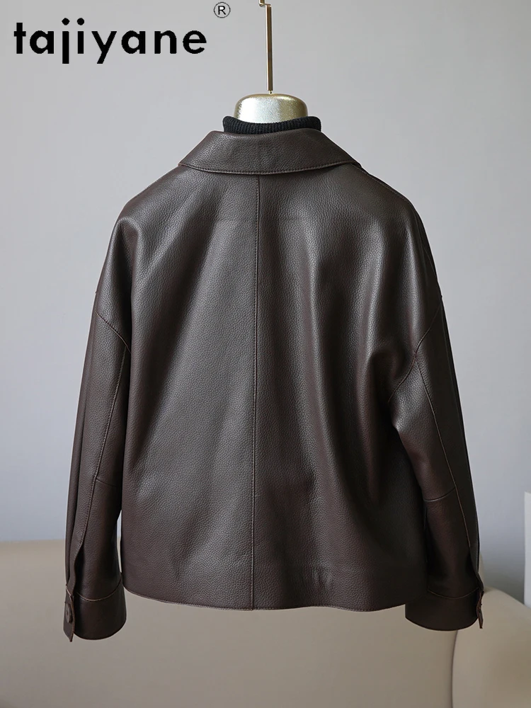 TAJIYANE 100% Skórzana Kurtka Damska z Naturalnej Skóry Owczej Retro Krótkie Kurtki Skórzane z Wzorem Liczi Jesienne Ubrania 2025 Kobieta 정품급
