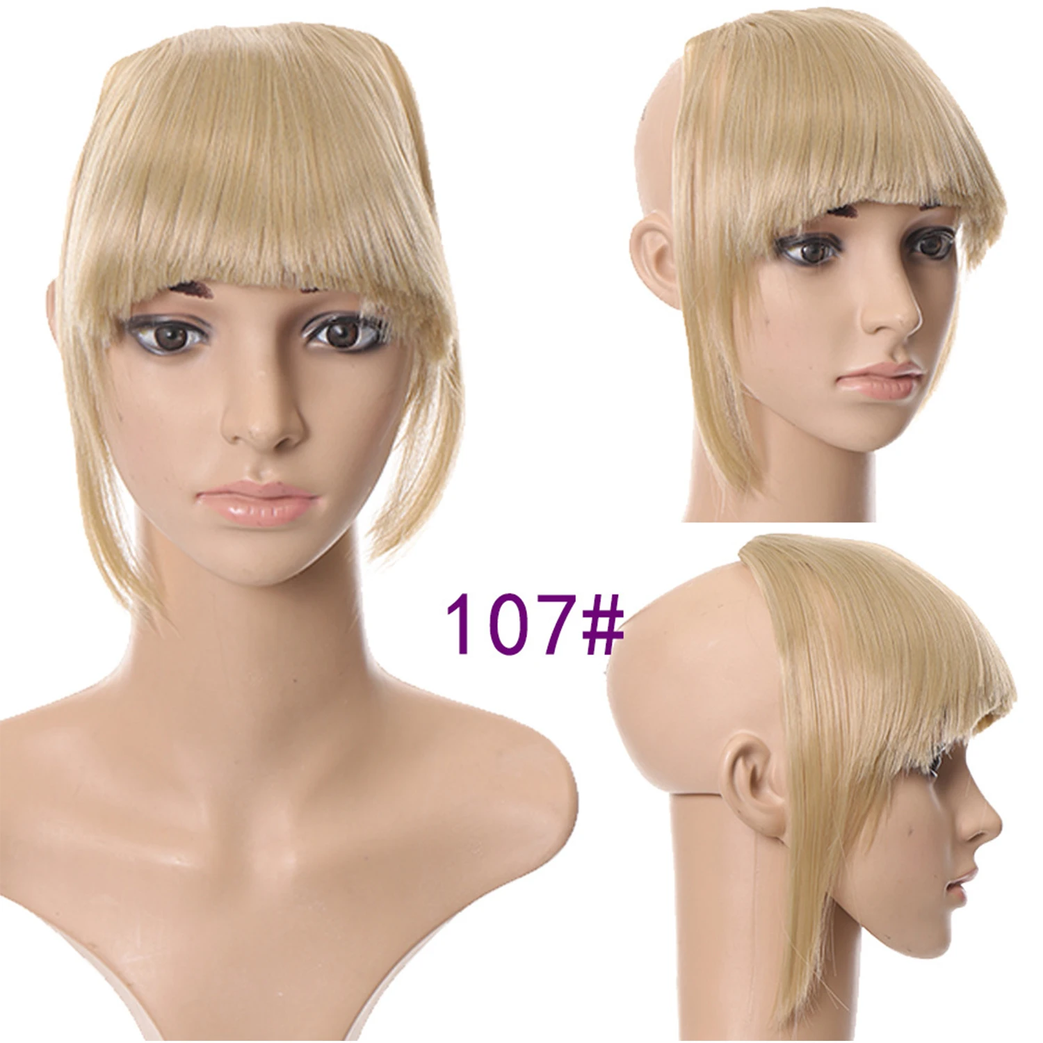 Synthetisch dameshaar Korte rechte stompe pony Natuurlijke nep-valse haarclip-in haarstukken voor zwarte hittebestendige vezels