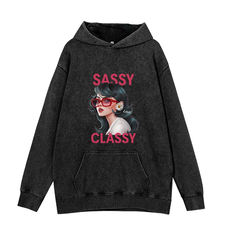 Fashionable and trendy women's round neck hooded pullover, urban girls' printed street wear, suitable for both men and women