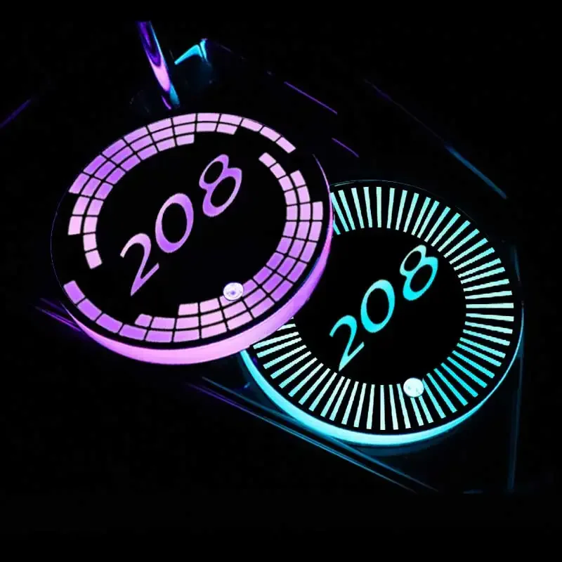 

СВЕТОДИОДНЫЙ Автомобильный держатель для стакана, нижняя накладка, Крышка Ступицы, обшивка, автомобильная атмосферная лампа, светильник, Противоскользящий коврик для логотипа Peugeot 208