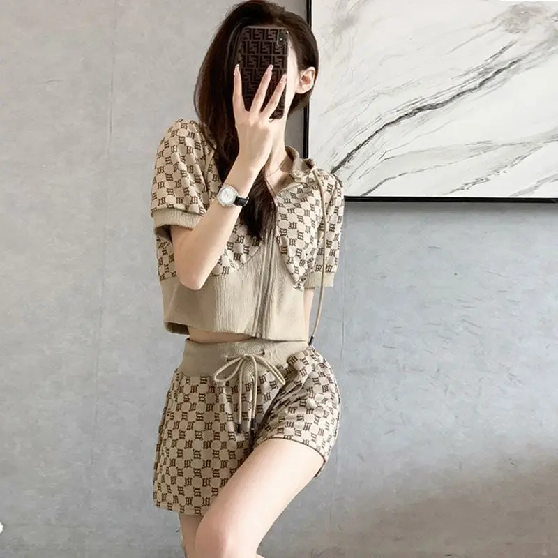 Summer Y2K Print Aesthetic Two Piece Suit Women Short Sleeve Sexy Sweet Kawaii Lady Short Sets Vintage Fashion Female Clothes